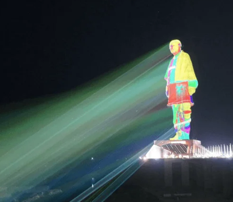 Statue of Unity Laser Light Show and Projection Mapping at Night near Narmada River
